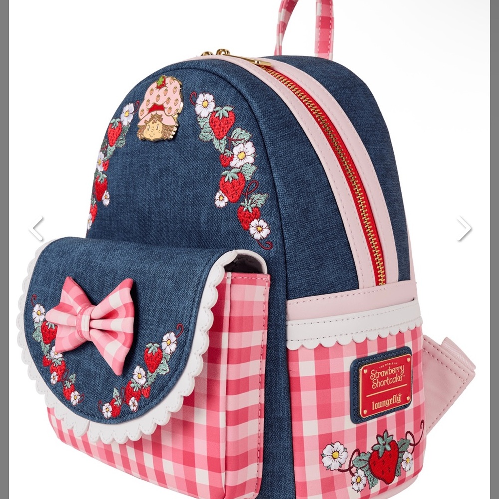 Loungefly Strawberry Shortcake Faux Denim Mini Backpack - Picture 2 of 7